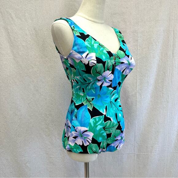 Maxine of Hollywood vintage 60s tropical flora one piece pin-up swimsuit size 12 - Picture 16 of 16
